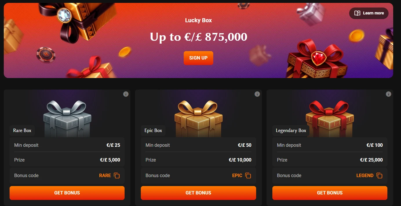 Hadesbet Lucky Box with rare epic and legendary rewards